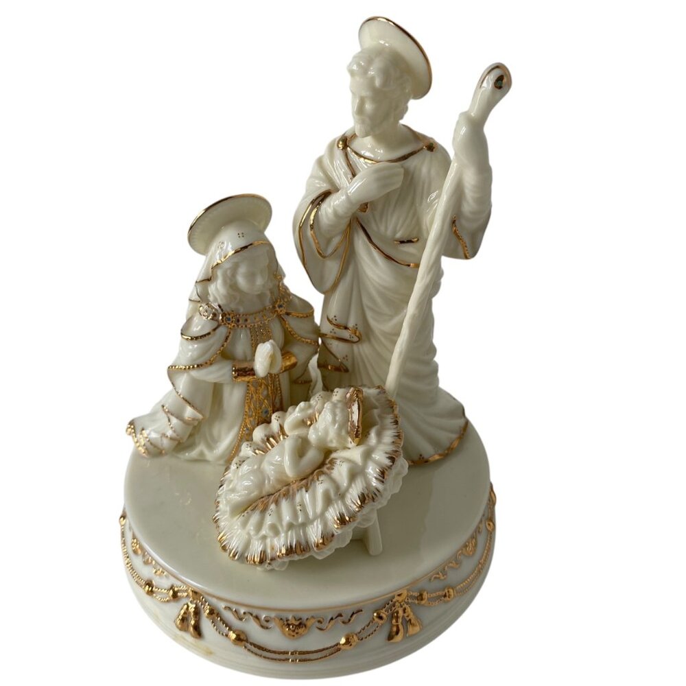 San Francisco Music Box‎ Co Ceramic Nativity Scene Gold Silent Night Christmas